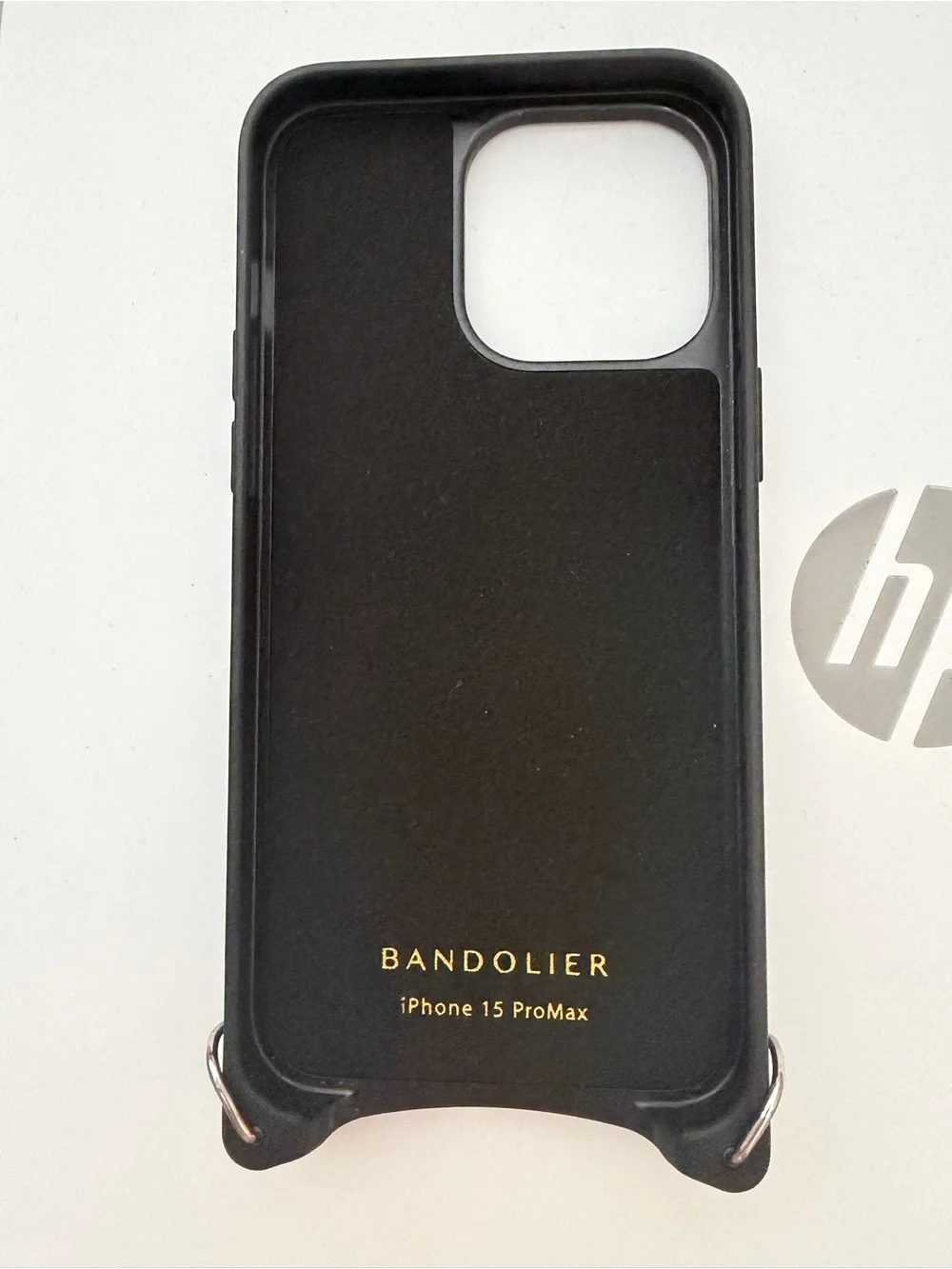 Bandolier Black iPhone 15 Pro Max Crossbody Case with Gold Logo